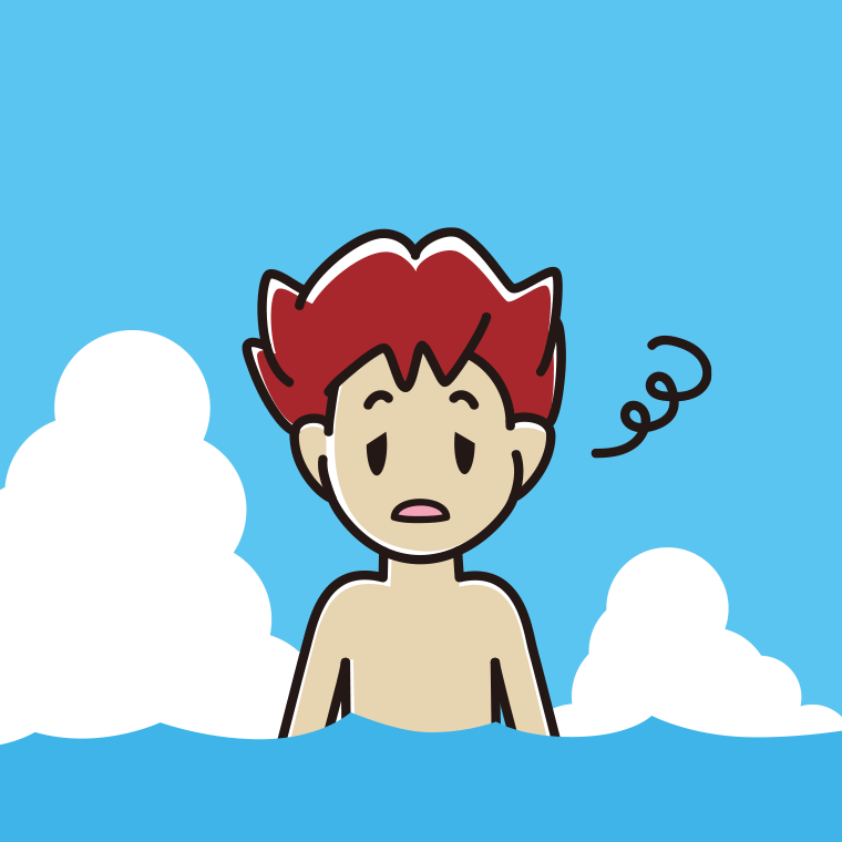 海に入ってぼーっとする男子大学生のイラスト【色、背景あり】PNG