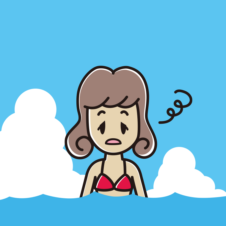 海に入ってぼーっとする女子大学生のイラスト【色、背景あり】PNG