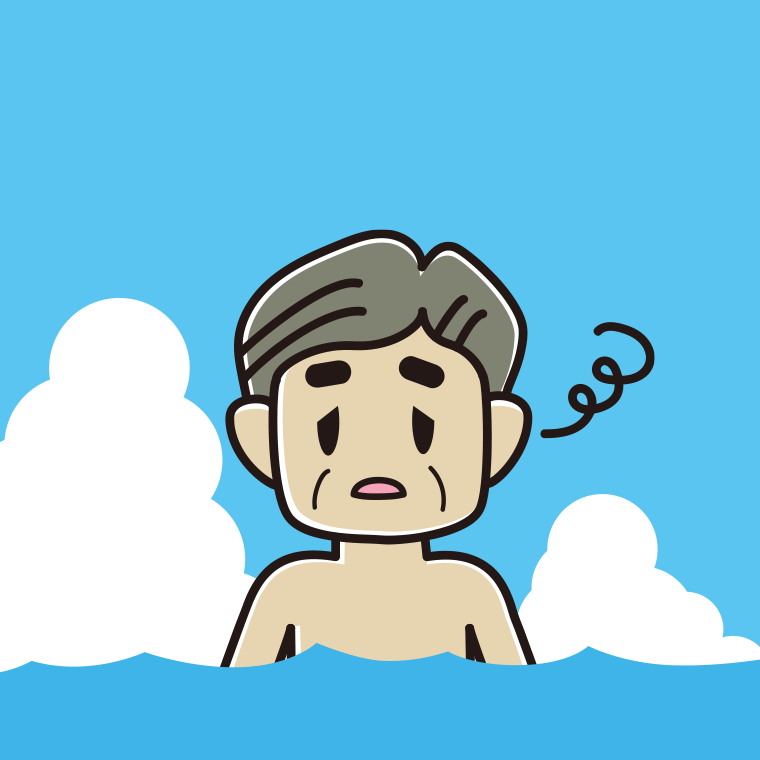 海に入ってぼーっとするおじさんのイラスト【色、背景あり】PNG