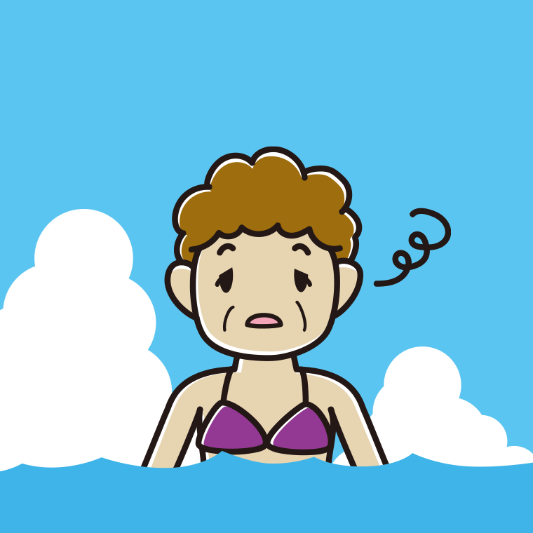 海に入ってぼーっとするおばさんのイラスト【色、背景あり】PNG