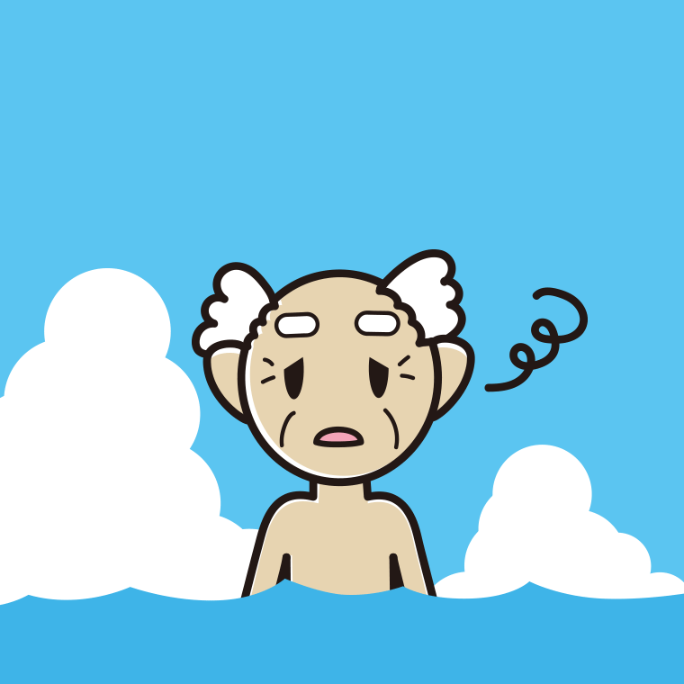 海に入ってぼーっとするおじいさんのイラスト【色、背景あり】PNG