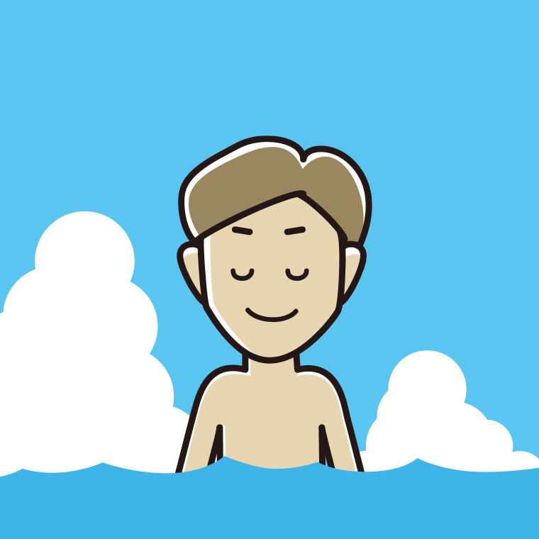 海に入って目を閉じる男性のイラスト【色、背景あり】PNG