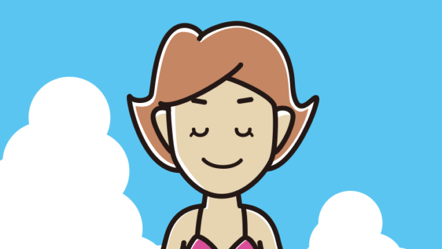 海に入って目を閉じる女性のイラスト【色、背景あり】PNG