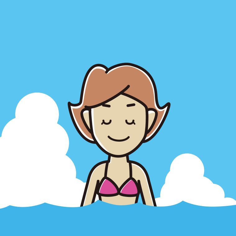 海に入って目を閉じる女性のイラスト【色、背景あり】PNG