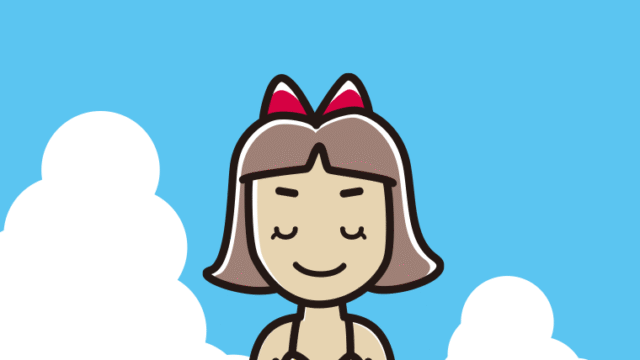 海に入って目を閉じる小学生女子のイラスト【色、背景あり】PNG