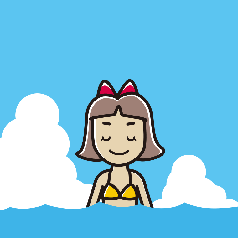 海に入って目を閉じる小学生女子のイラスト【色、背景あり】PNG