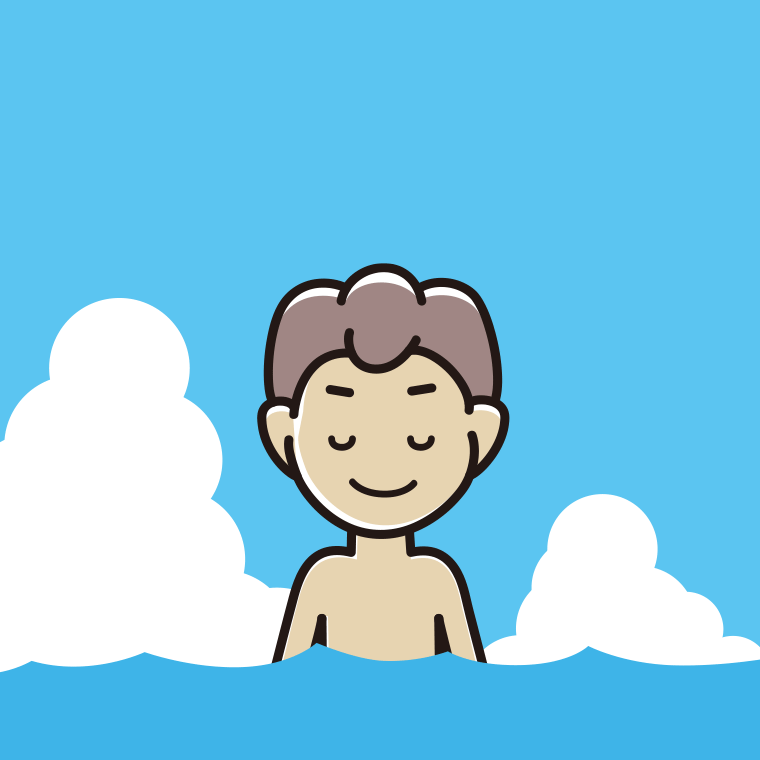 海に入って目を閉じる男子中学生のイラスト【色、背景あり】PNG