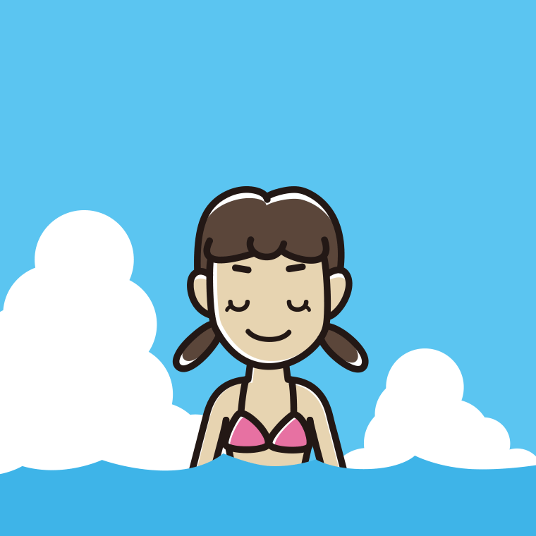 海に入って目を閉じる女子中学生のイラスト【色、背景あり】PNG