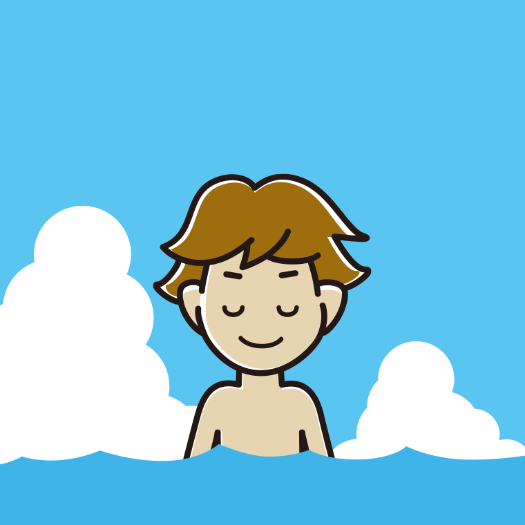 海に入って目を閉じる男子高校生のイラスト【色、背景あり】PNG