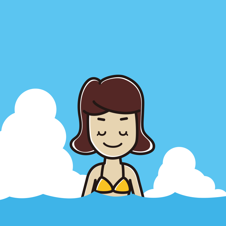 海に入って目を閉じる女子高校生のイラスト【色、背景あり】PNG