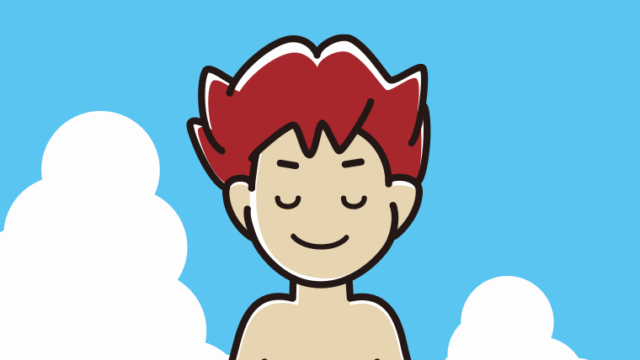 海に入って目を閉じる男子大学生のイラスト【色、背景あり】PNG