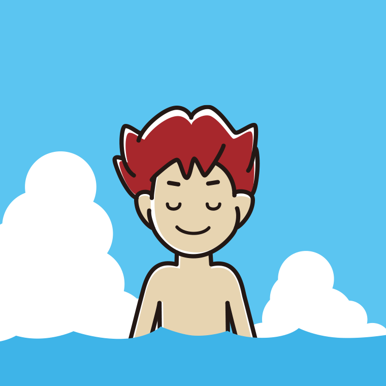 海に入って目を閉じる男子大学生のイラスト【色、背景あり】PNG