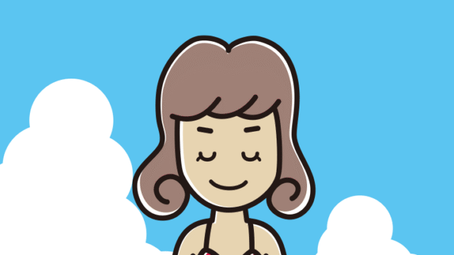 海に入って目を閉じる女子大学生のイラスト【色、背景あり】PNG