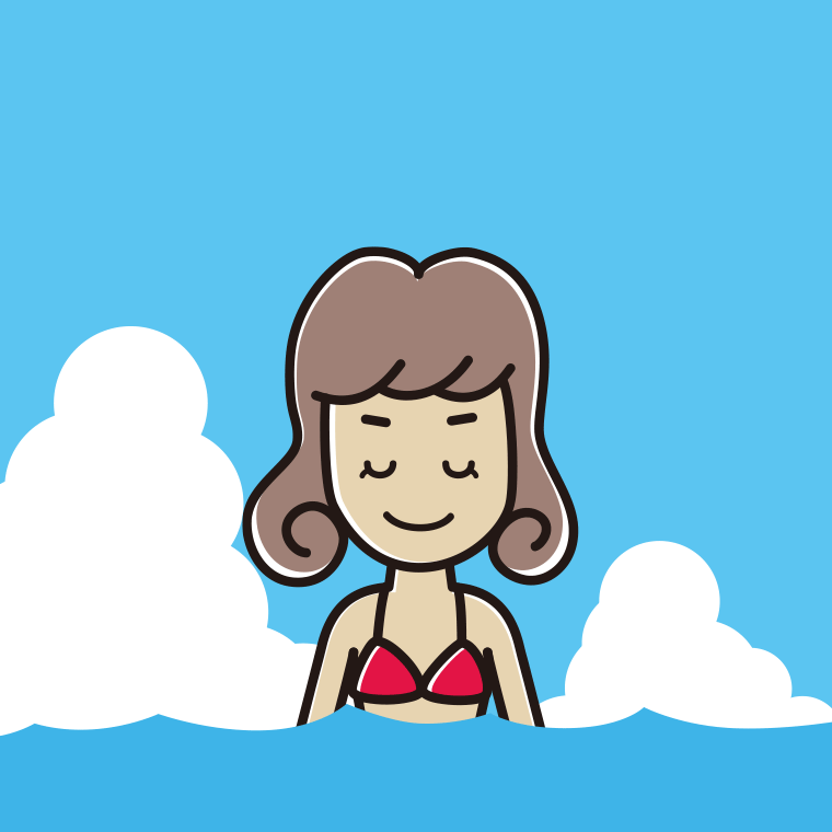 海に入って目を閉じる女子大学生のイラスト【色、背景あり】PNG