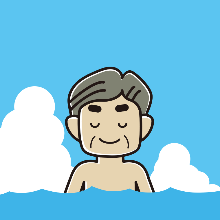 海に入って目を閉じるおじさんのイラスト【色、背景あり】PNG