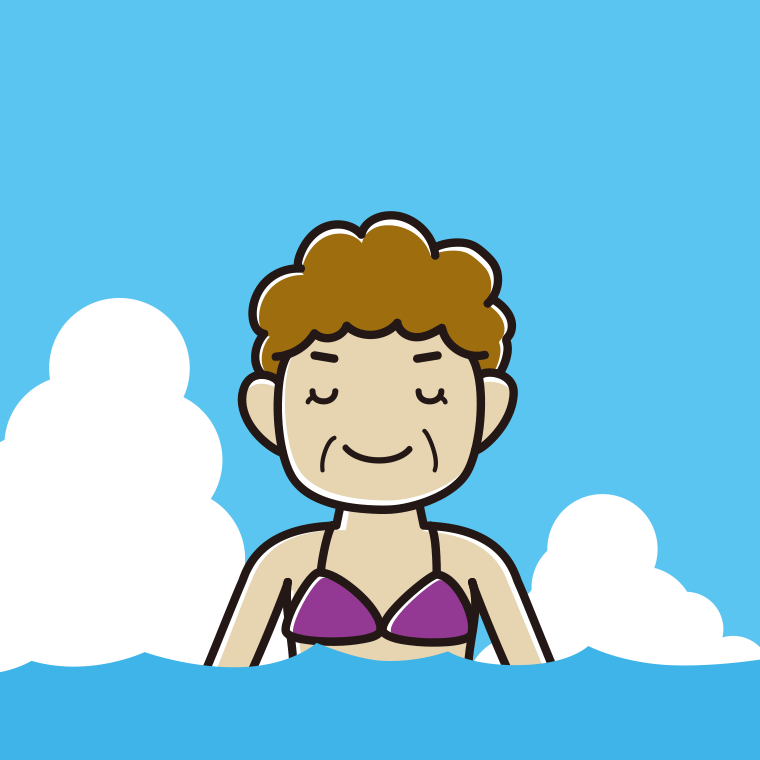 海に入って目を閉じるおばさんのイラスト【色、背景あり】PNG