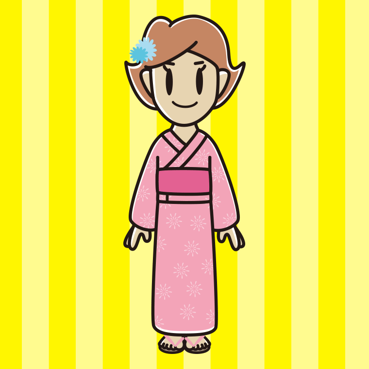 浴衣姿の女性のイラスト【色、背景あり】PNG