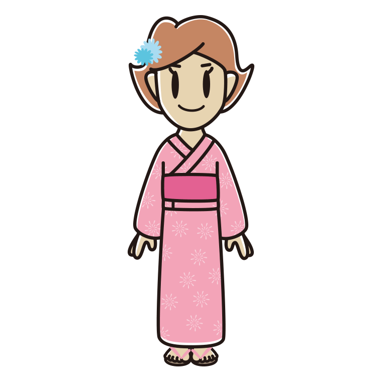 浴衣姿の女性のイラスト【色あり、背景なし】透過PNG