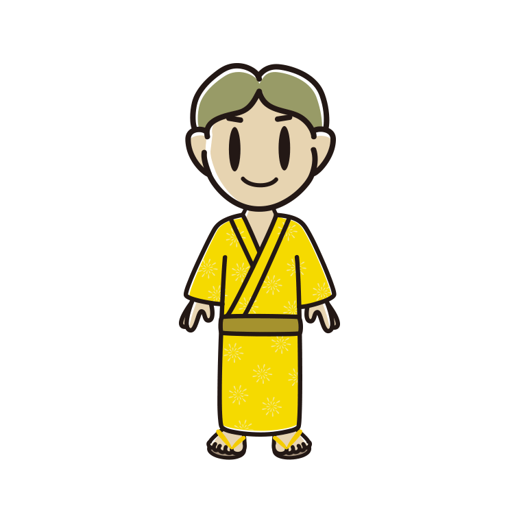 浴衣姿の小学生男子のイラスト【色あり、背景なし】透過PNG