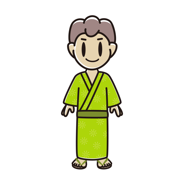 浴衣姿の男子中学生のイラスト【色あり、背景なし】透過PNG