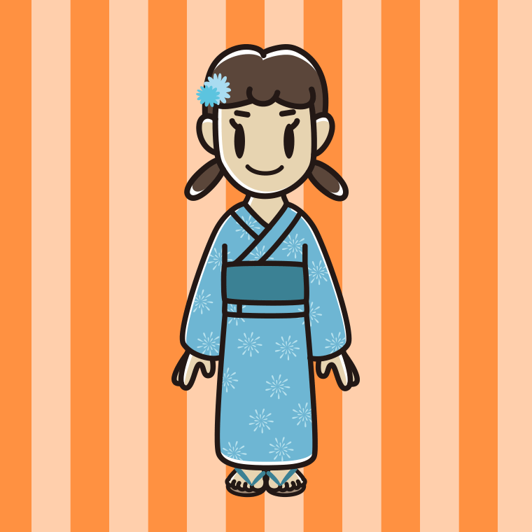浴衣姿の女子中学生のイラスト【色、背景あり】PNG