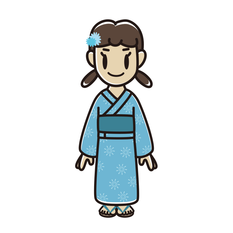浴衣姿の女子中学生のイラスト【色あり、背景なし】透過PNG