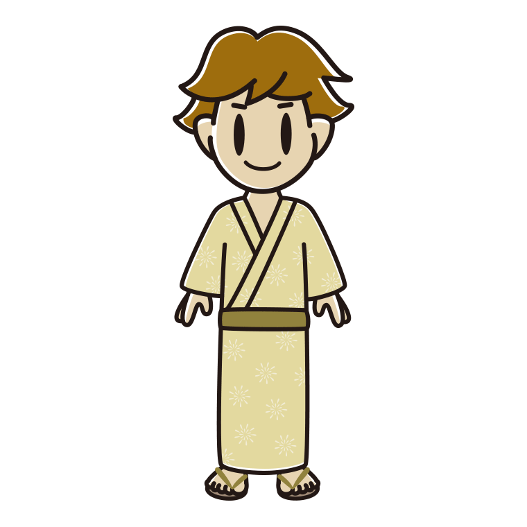 浴衣姿の男子高校生のイラスト【色あり、背景なし】透過PNG