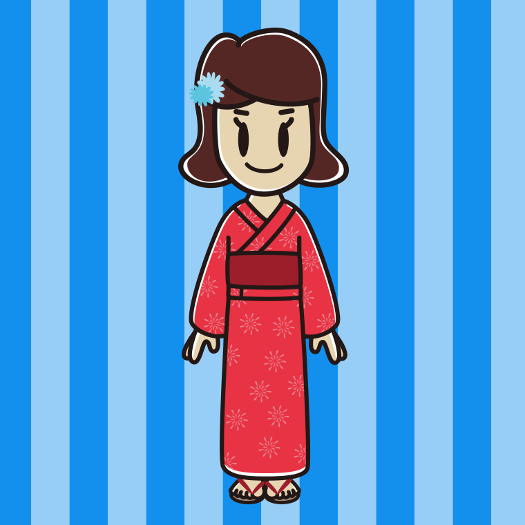 浴衣姿の女子高校生のイラスト【色、背景あり】PNG