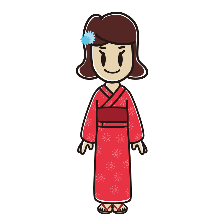 浴衣姿の女子高校生のイラスト【色あり、背景なし】透過PNG