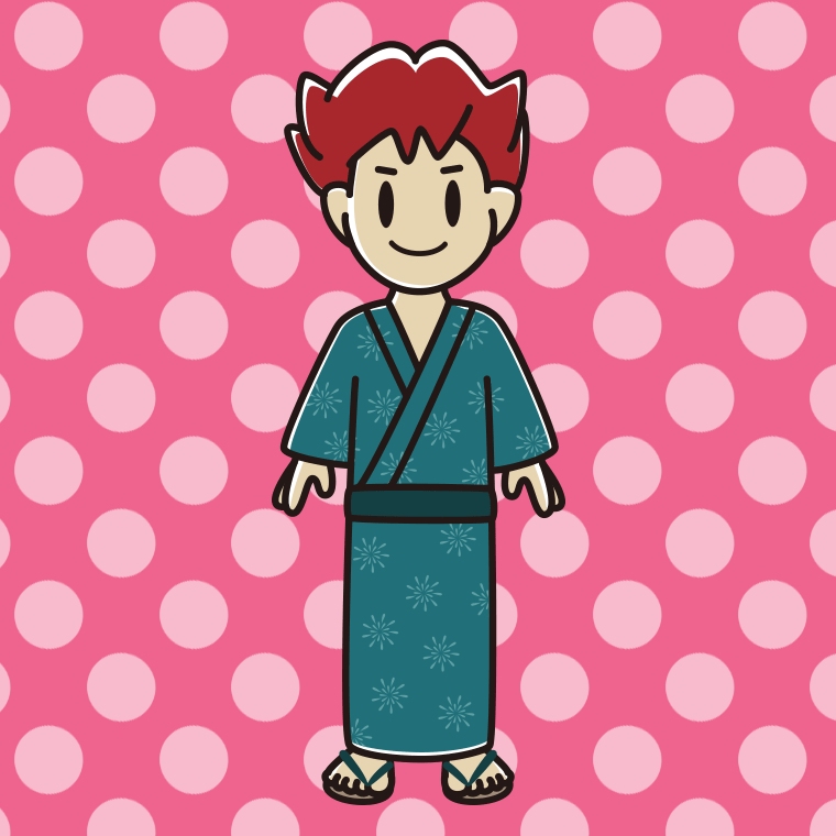 浴衣姿の男子大学生のイラスト【色、背景あり】PNG