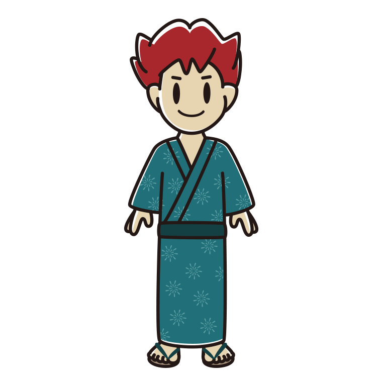 浴衣姿の男子大学生のイラスト【色あり、背景なし】透過PNG