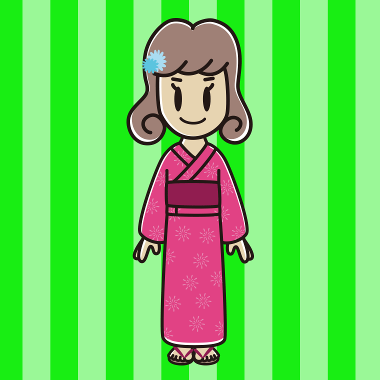 浴衣姿の女子大学生のイラスト【色、背景あり】PNG