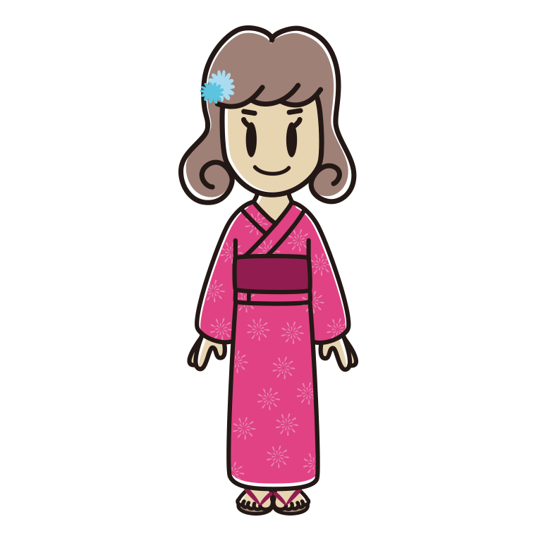 浴衣姿の女子大学生のイラスト【色あり、背景なし】透過PNG