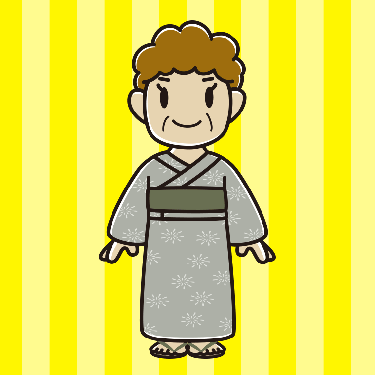 浴衣姿のおばさんのイラスト【色、背景あり】PNG
