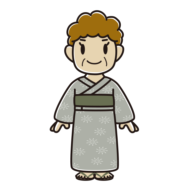 浴衣姿のおばさんのイラスト【色あり、背景なし】透過PNG