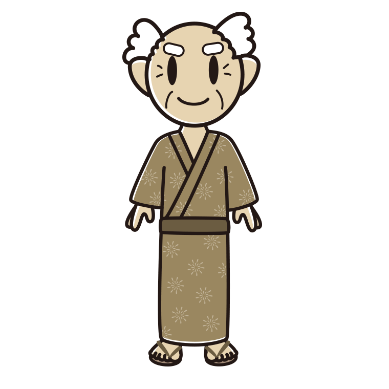 浴衣姿のおじいさんのイラスト【色あり、背景なし】透過PNG