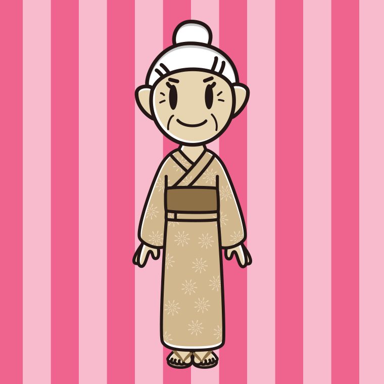 浴衣姿のおばあさんのイラスト【色、背景あり】PNG