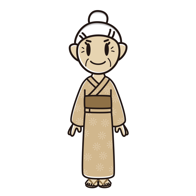 浴衣姿のおばあさんのイラスト【色あり、背景なし】透過PNG