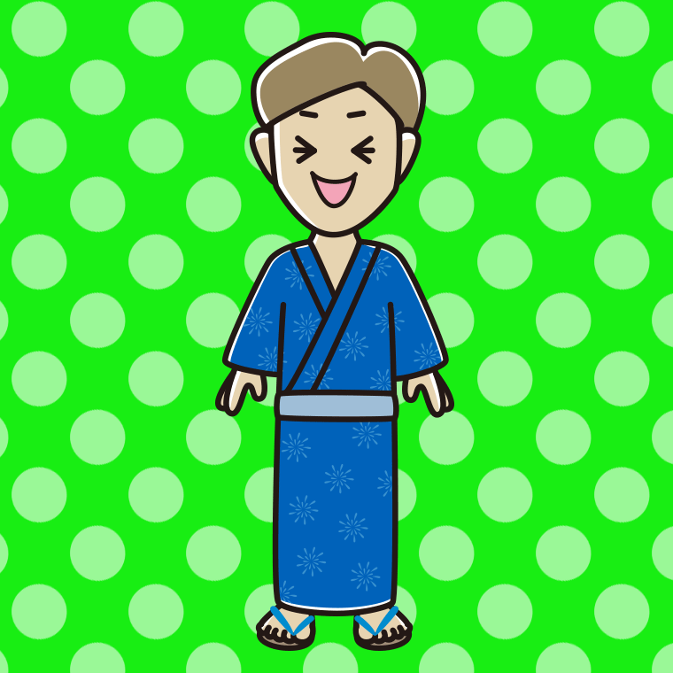 笑う浴衣姿の男性のイラスト【色、背景あり】PNG