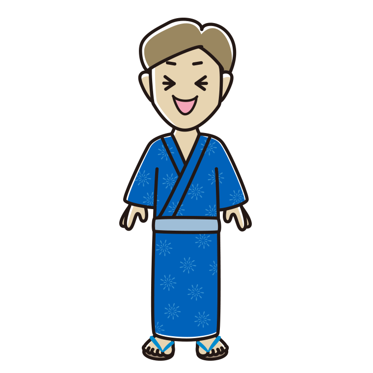 笑う浴衣姿の男性のイラスト【色あり、背景なし】透過PNG