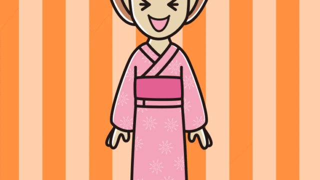 笑う浴衣姿の女性のイラスト【色、背景あり】PNG