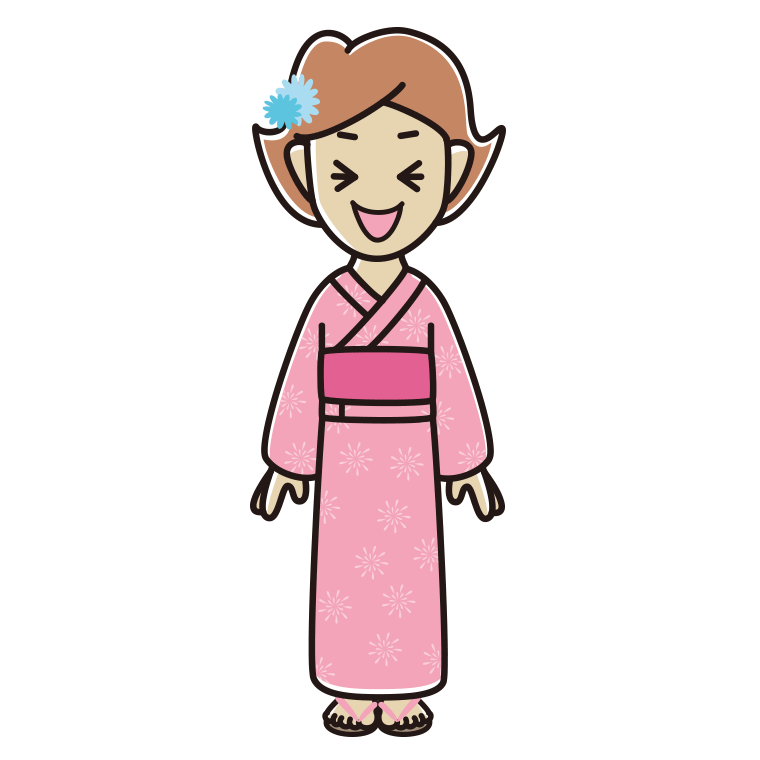 笑う浴衣姿の女性のイラスト【色あり、背景なし】透過PNG