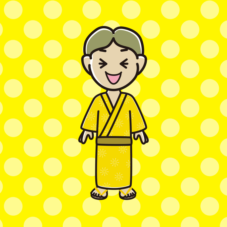 笑う浴衣姿の小学生男子のイラスト【色、背景あり】PNG
