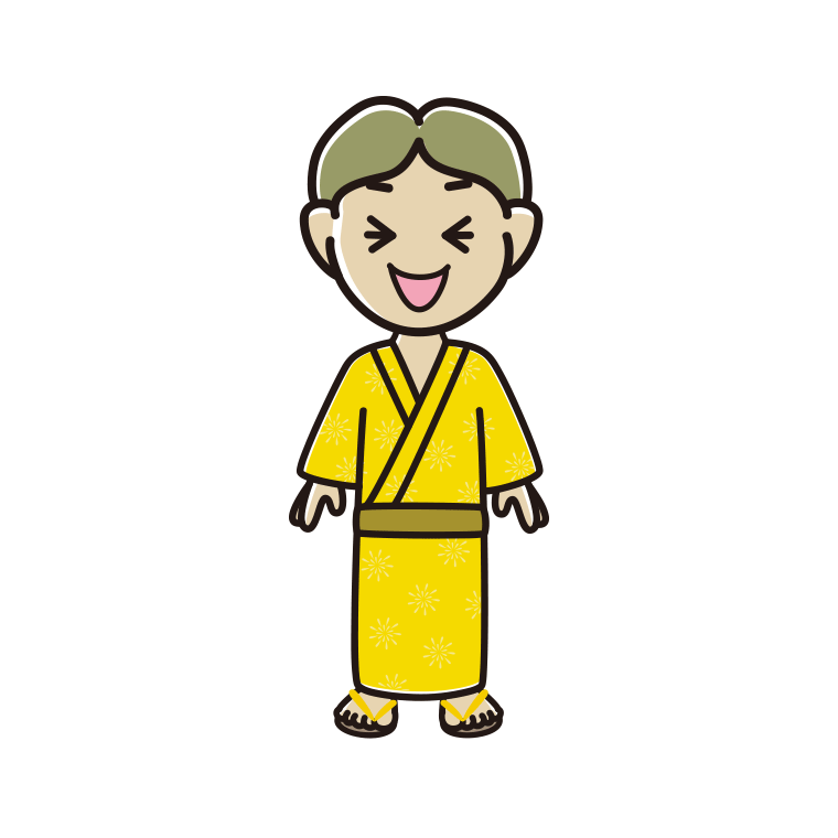 笑う浴衣姿の小学生男子のイラスト【色あり、背景なし】透過PNG