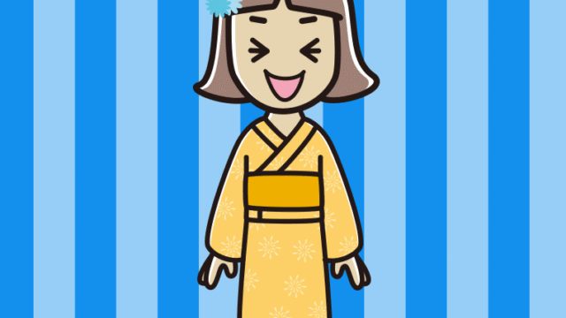 笑う浴衣姿の小学生女子のイラスト【色、背景あり】PNG