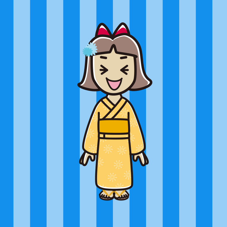 笑う浴衣姿の小学生女子のイラスト【色、背景あり】PNG