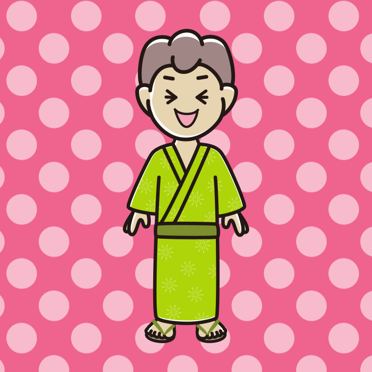 笑う浴衣姿の男子中学生のイラスト【色、背景あり】PNG