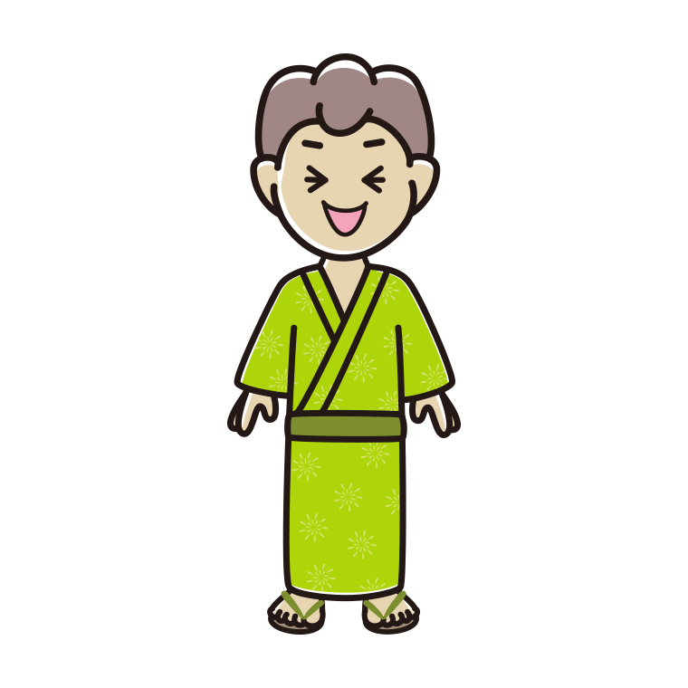 笑う浴衣姿の男子中学生のイラスト【色あり、背景なし】透過PNG