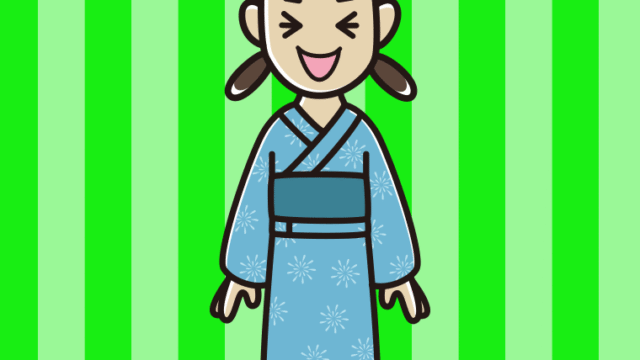 笑う浴衣姿の女子中学生のイラスト【色、背景あり】PNG