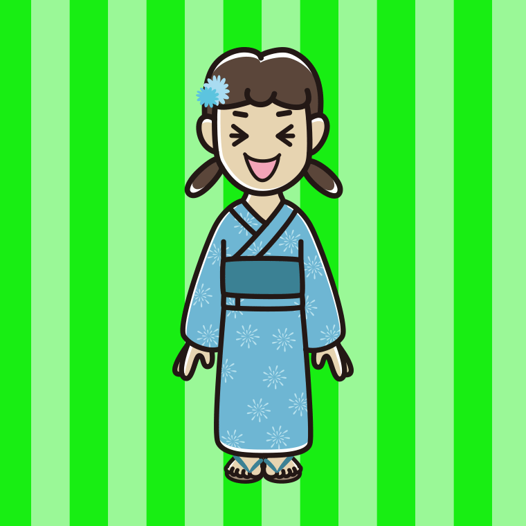 笑う浴衣姿の女子中学生のイラスト【色、背景あり】PNG